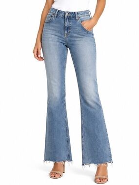 Mossimo Size 11 Light Wash Bootcut Flare Jeans Raw Hem Stretch Denim